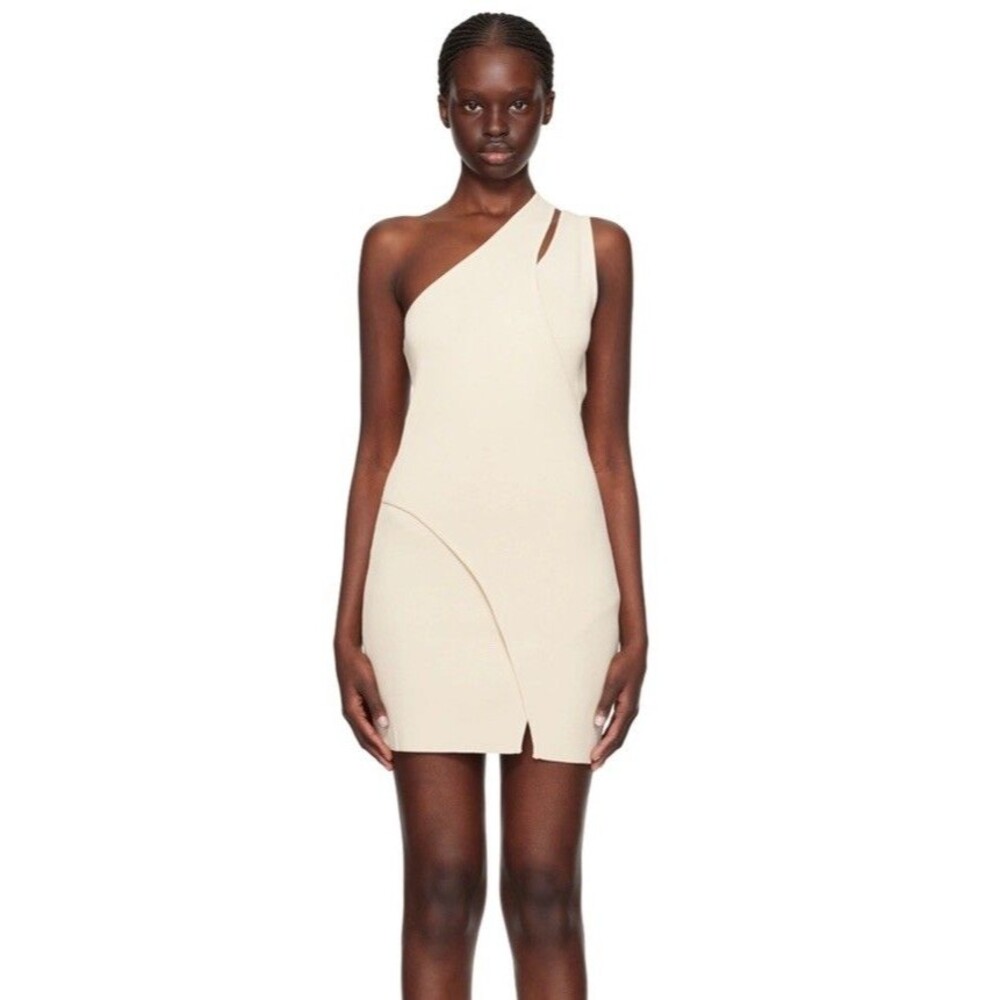 Bec and Bridge Mira Knit Mini Dress Womens Medium Cream One Shoulder Stretch